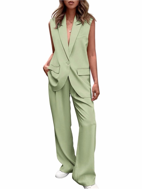 PrettyGarden Pants - PRETTYGARDEN Sleeveless Suit Vest and Wide Leg Pant Set